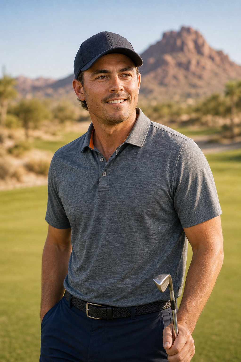 AI-generated review portrait direction for Rickie Fowler