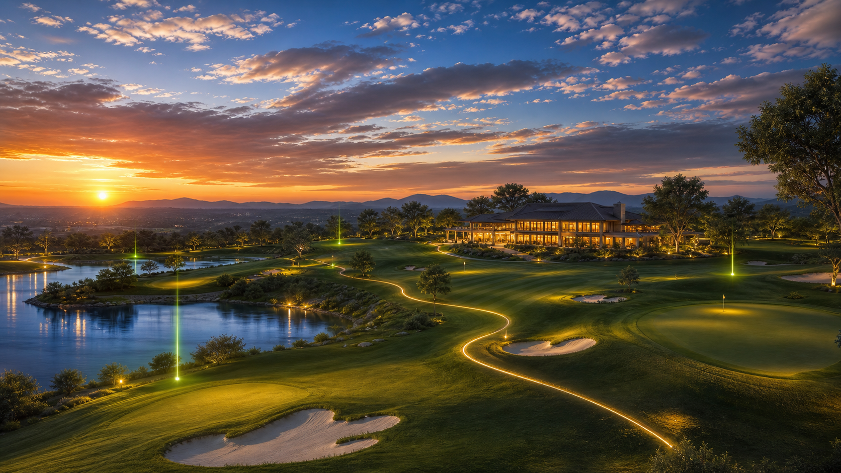 A scenic golf course with digital local signals